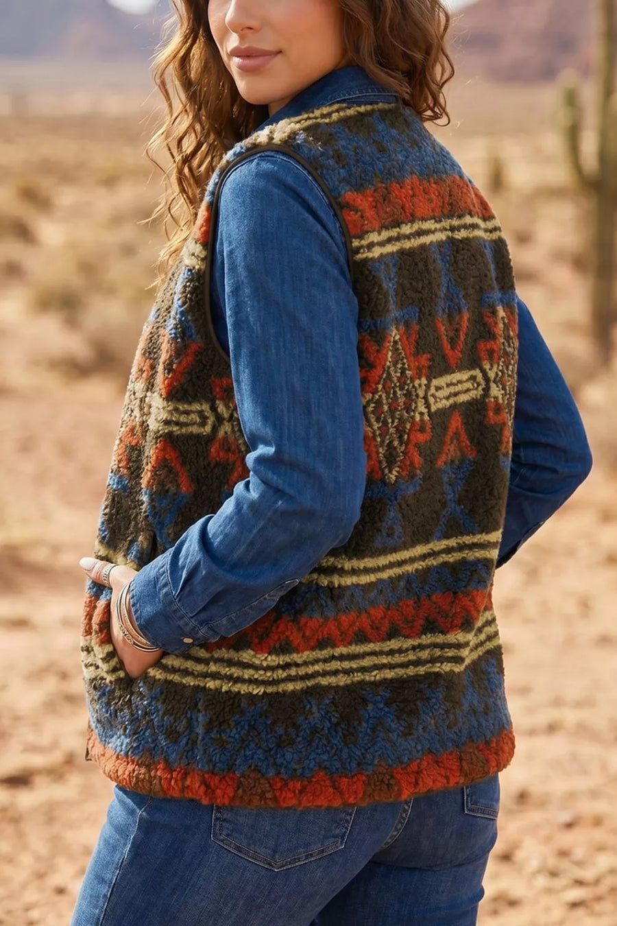 rust vest featuring pocketed and geometric