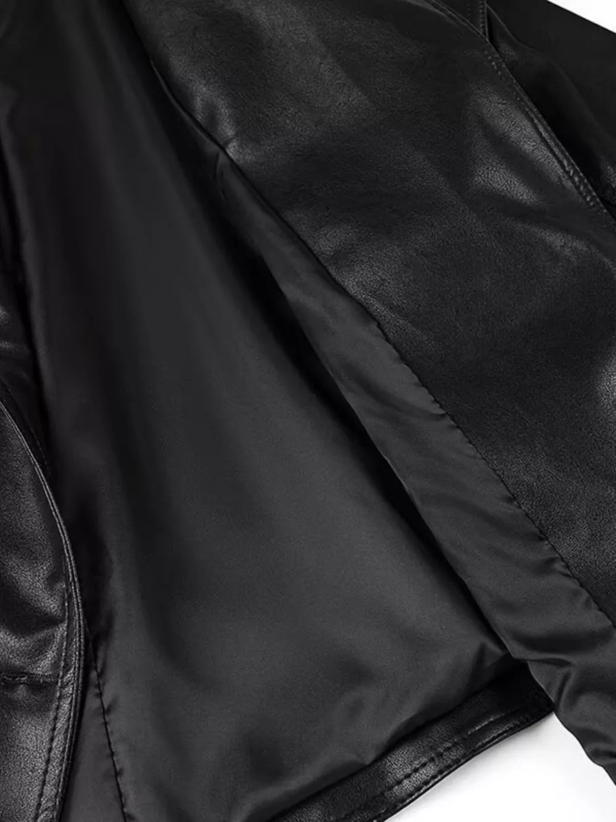 Belted Leather Jacket With Shawl Collar in Dark Brown, view 14