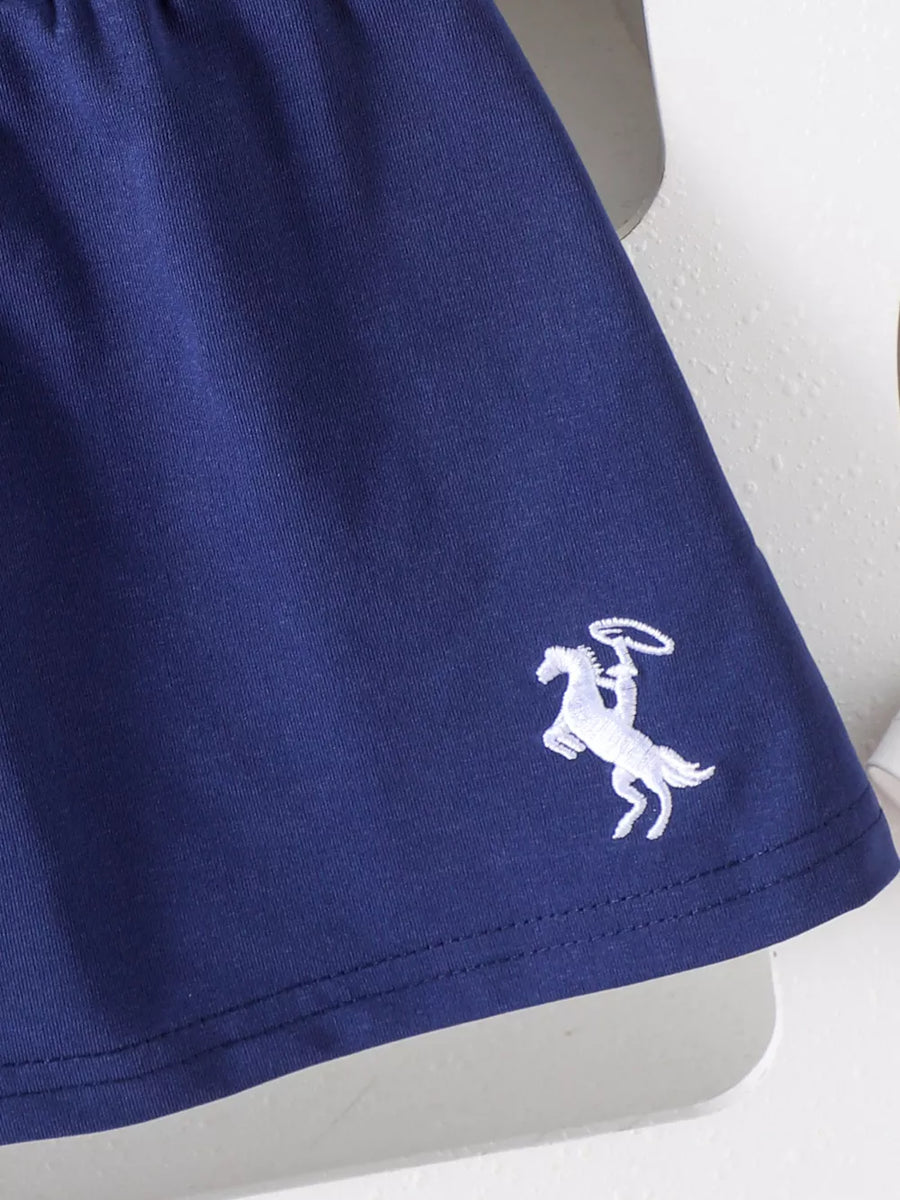 White with Children's Sailor Collar Embroidered Tee And Skirt Set in White