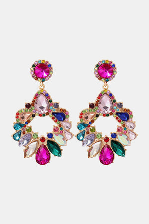 Jeweled chandelier drop earrings with multicolor rhinestones and alloy metal.
