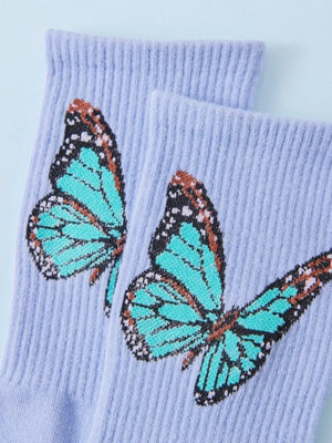 socks featuring butterfly-print in Green with cotton Imported Size &amp texture