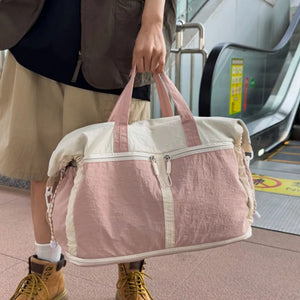 Pink Color Block Large Travel Tote Bag