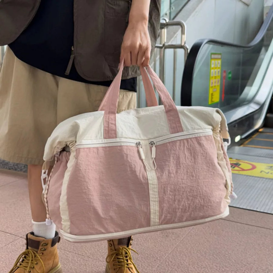 Pink Color Block Large Travel Tote Bag