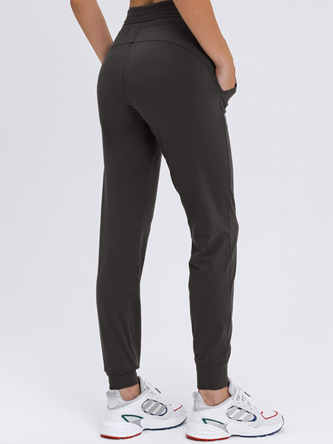 Dark gray drawstring cuffed joggers with pockets