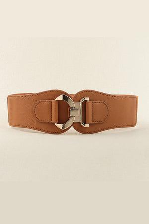 Caramel elasticated corset belt with sculpted alloy buckle detail