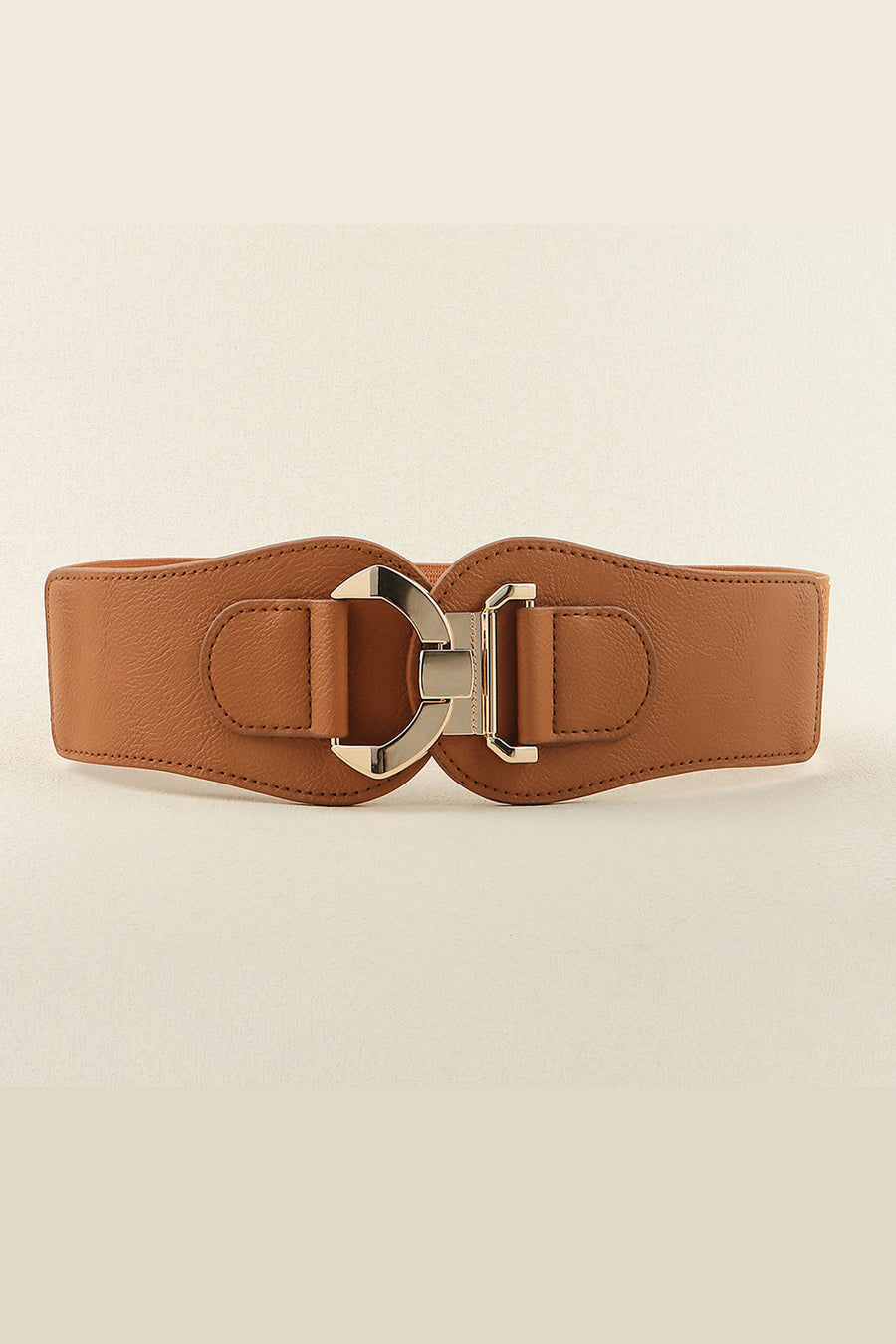 Caramel elasticated corset belt with sculpted alloy buckle detail