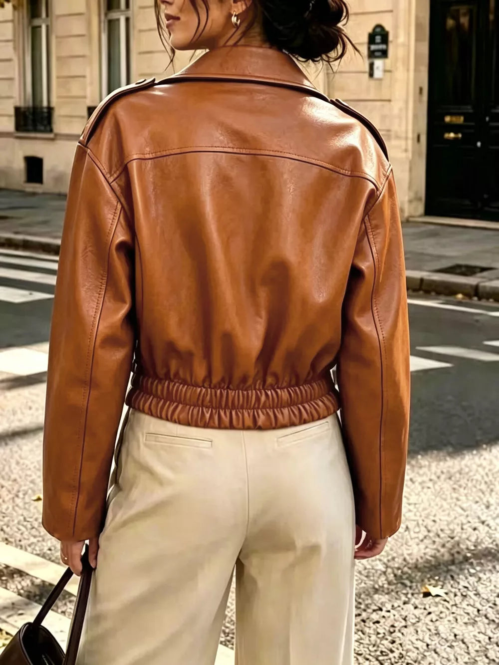 100% polyester Care instructions: Machine wash cold moto jacket in Caramel with regular silhouette