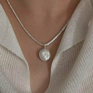 Synthetic Pearl,925 sterling silver Care instructions: Avoid wearing during exer necklace in Silver with fitted silhouette