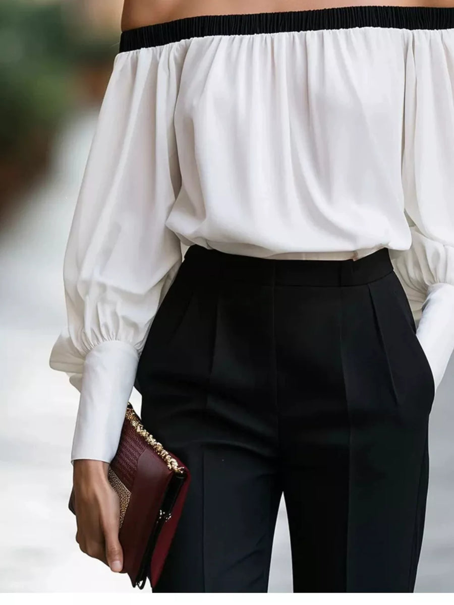 Dusty Pink Off-shoulder Lantern Sleeve Blouse