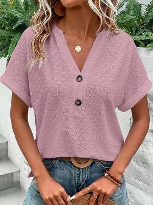 White with Notched Short Sleeve Top