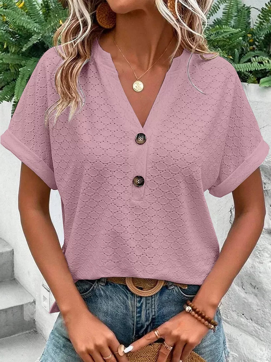 White with Notched Short Sleeve Top