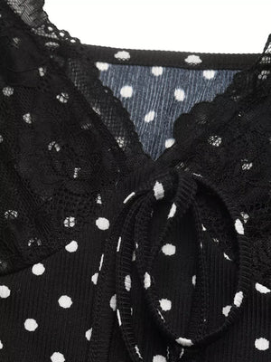 Polka Dot Lace Trimmed V-neck Mini Dress option 6