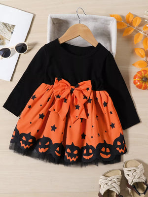 black fit-and-flare dress with star-print and round neck