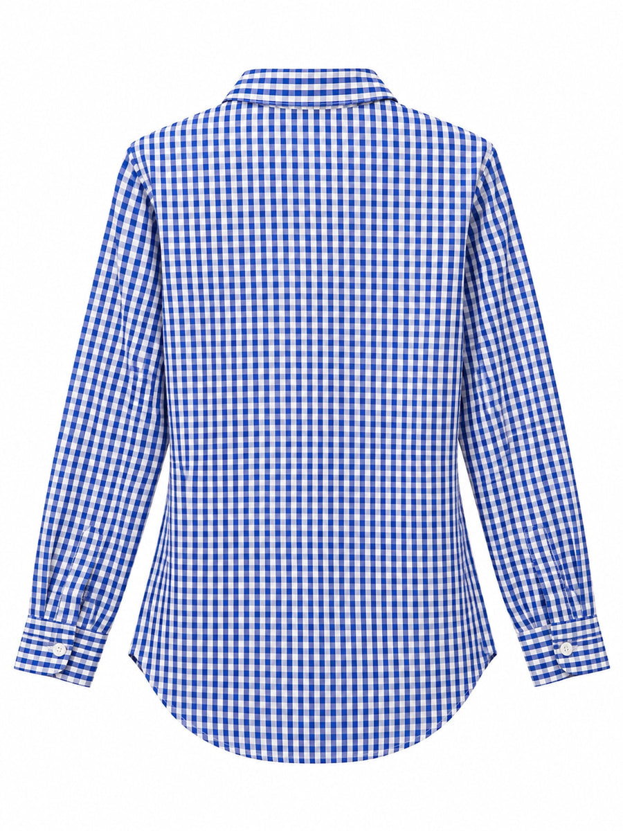 red button-down shirt with tunic-length and button-front