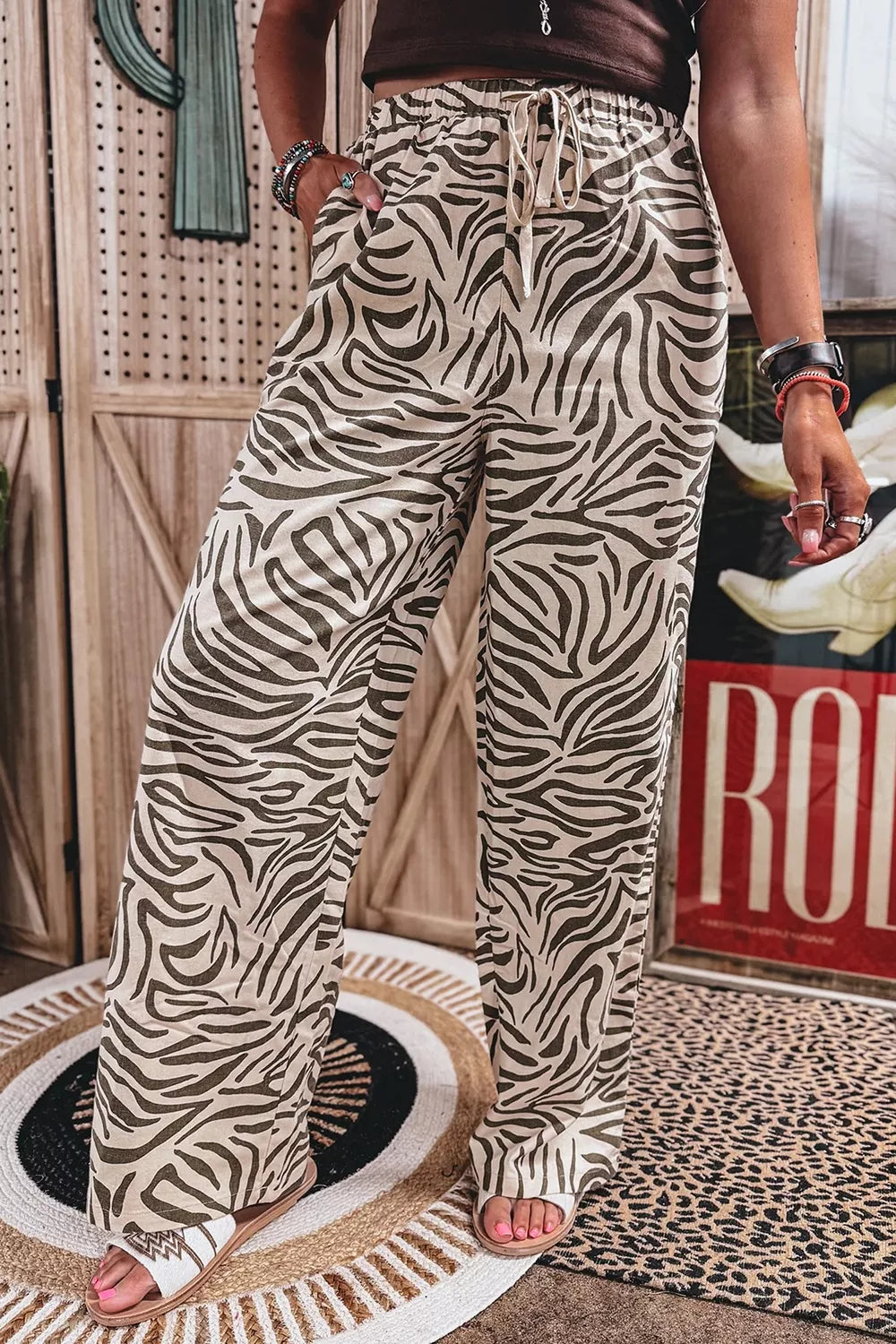 ivory wide-leg pants with ankle-length and drawstring