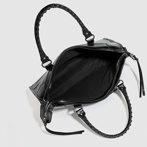 black with handbag with top handle
