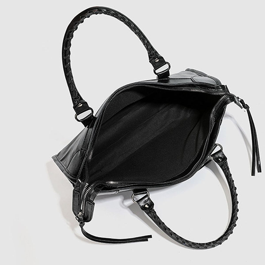 black with handbag with top handle