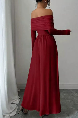 glam maxi dress in Deep Red with off-shoulder