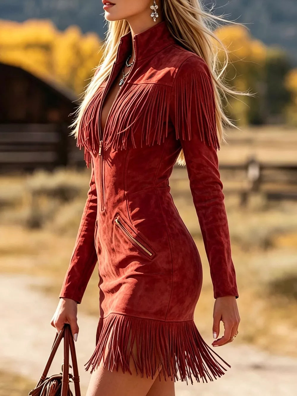 Brown fitted mini dress with collared