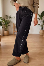 straight jeans in black featuring studded detail and straight fit
