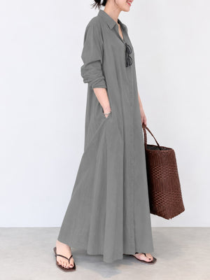 Gray shirt dress with buttoned and long sleeve