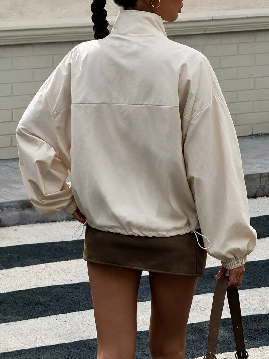 athleisure windbreaker in cream with collared