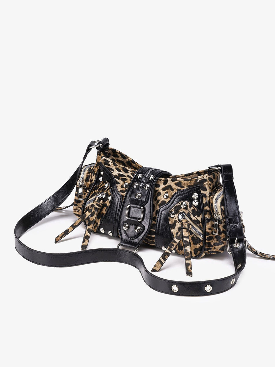 shoulder bag featuring leopard-print in tan with PU Leather Imported Size &amp texture