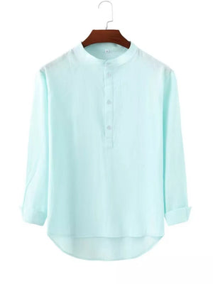 Men's Plus Size Long Sleeve Button Shirt in Light Green