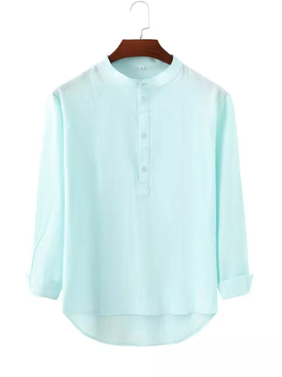 Men's Plus Size Long Sleeve Button Shirt in Light Green