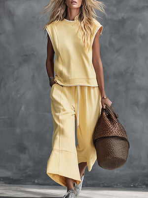 lounge set in pale yellow featuring drawstring and relaxed fit