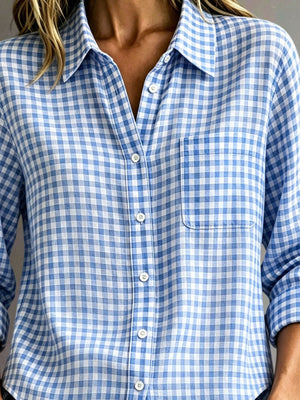 100% polyester Care instructions: Machine wash cold button-down shirt in Dusty Blue with relaxed silhouette