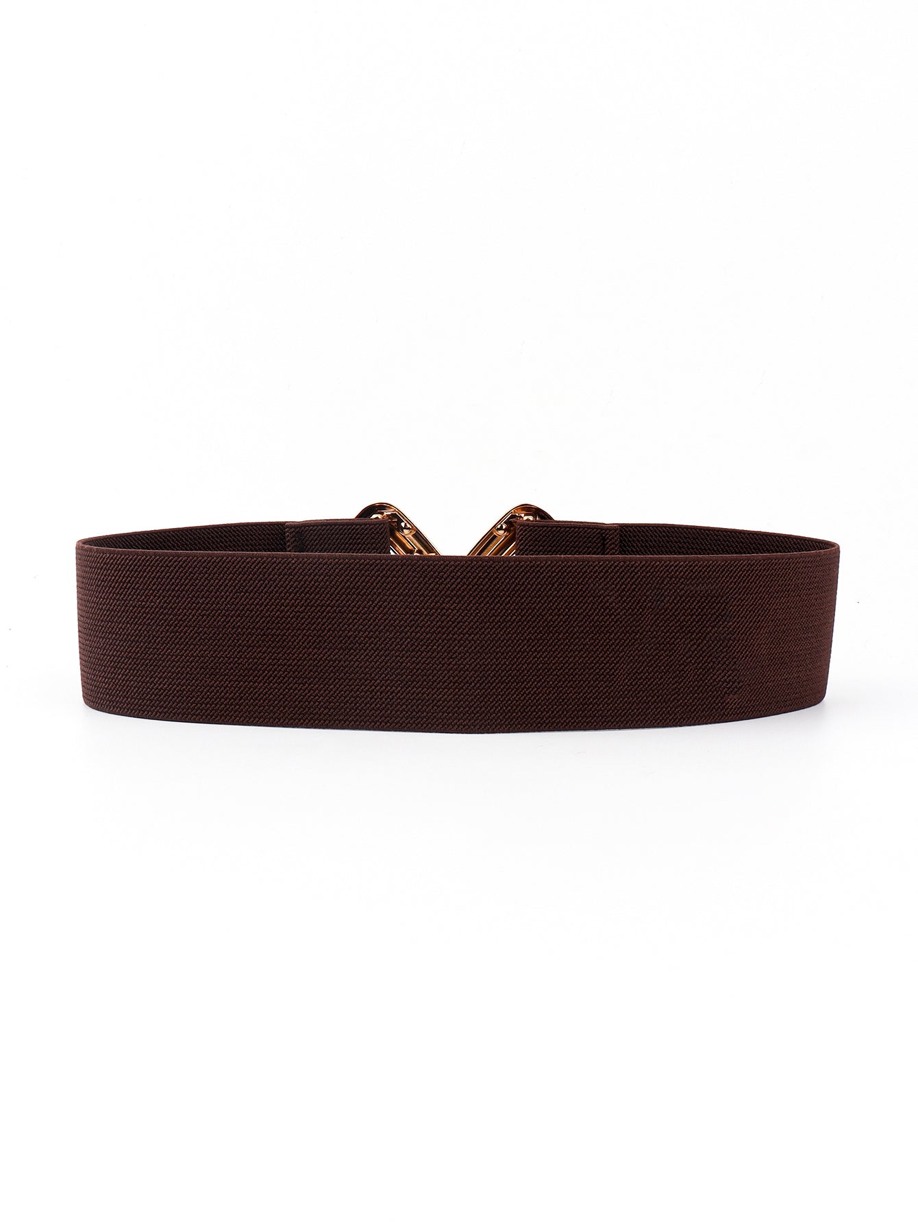 Brown elasticated waist belt with geometric buckle detail