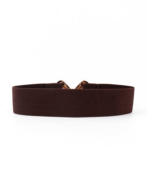 Brown elasticated waist belt with geometric buckle detail