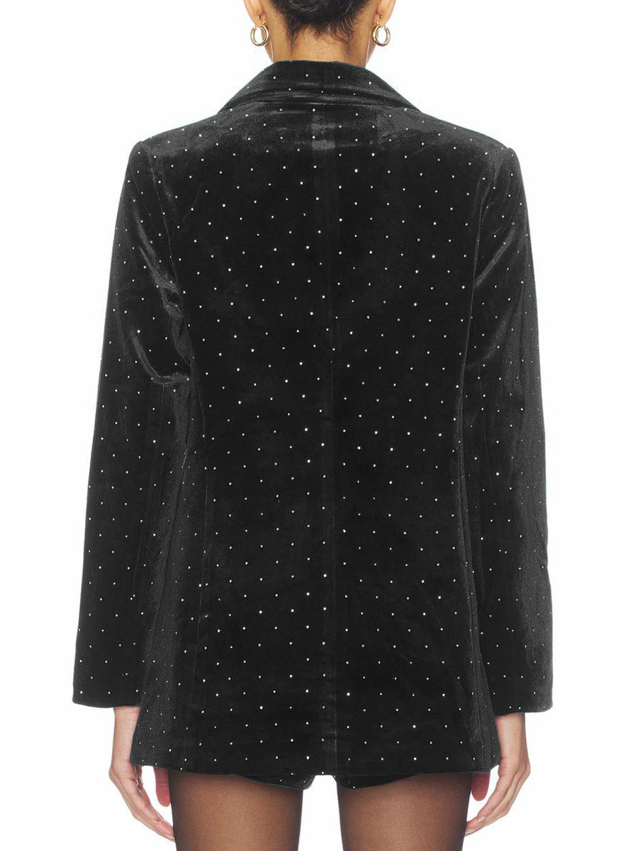 silver blazer featuring rhinestone and polka-dot-print