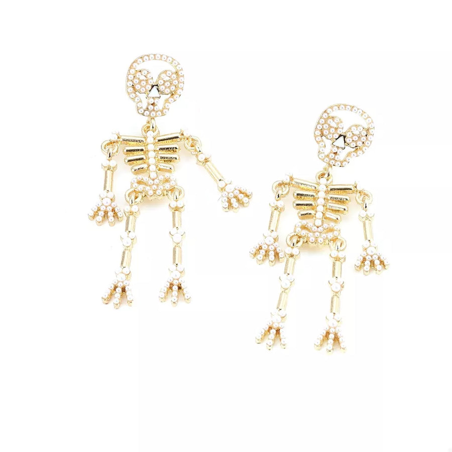 Synthetic Pearl,18K Gold-Plated,Zinc alloy,Rhinestone,Silver-plated Care instruc earrings in Black with straight silhouette