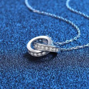 Silver double circle pendant necklace with pave set crystals on a delicate chain