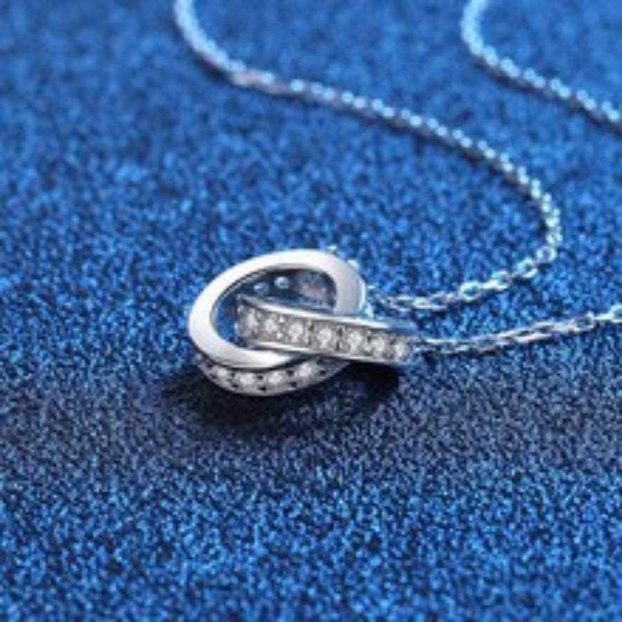 Silver double circle pendant necklace with pave set crystals on a delicate chain