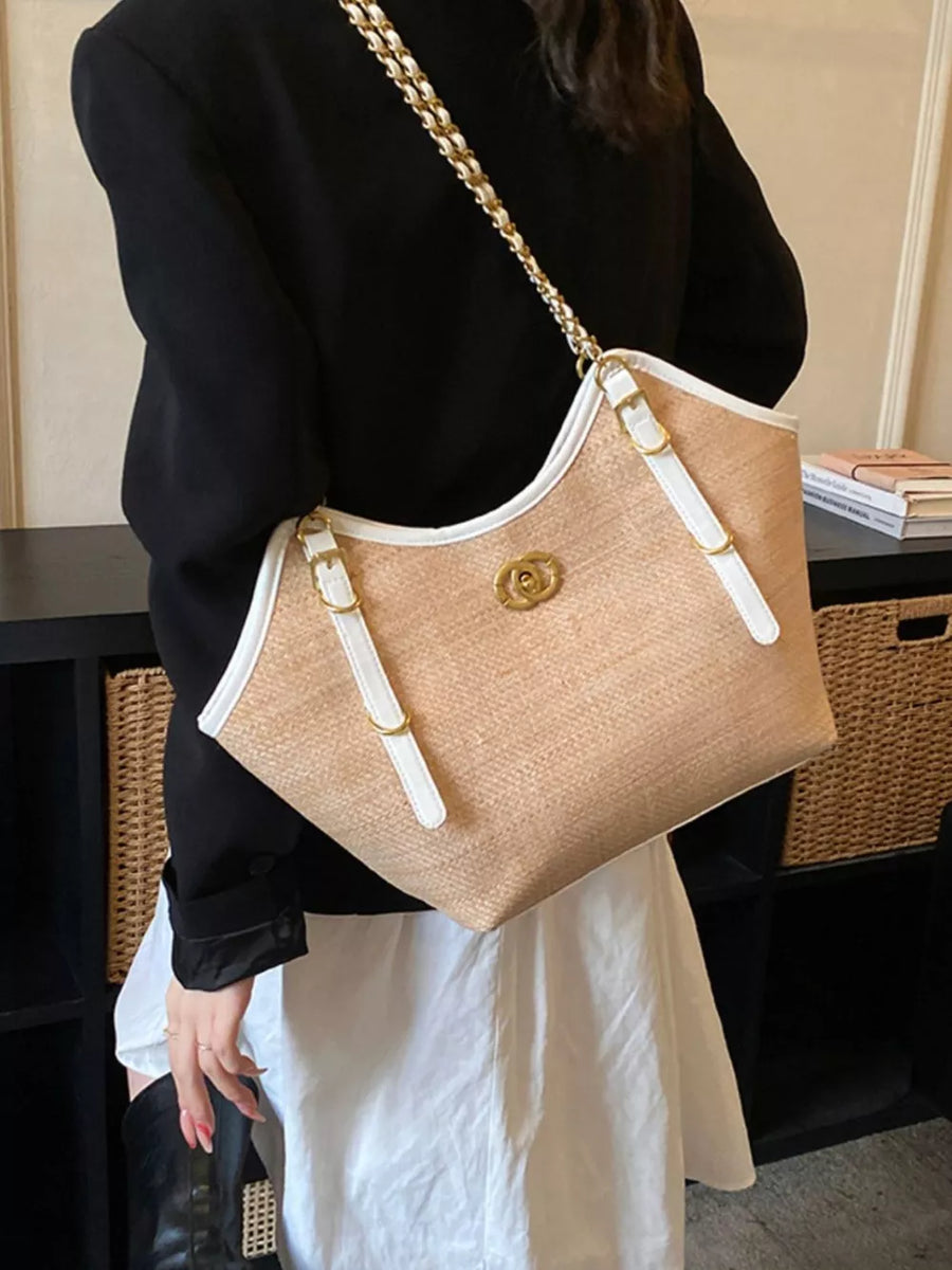 Tan with Contrast Trim Adjustable Strap Shoulder Bag