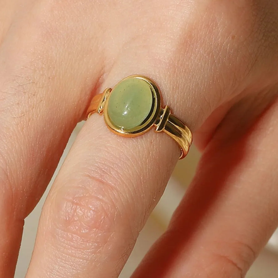 ring in Matcha Green with striped and natural stone