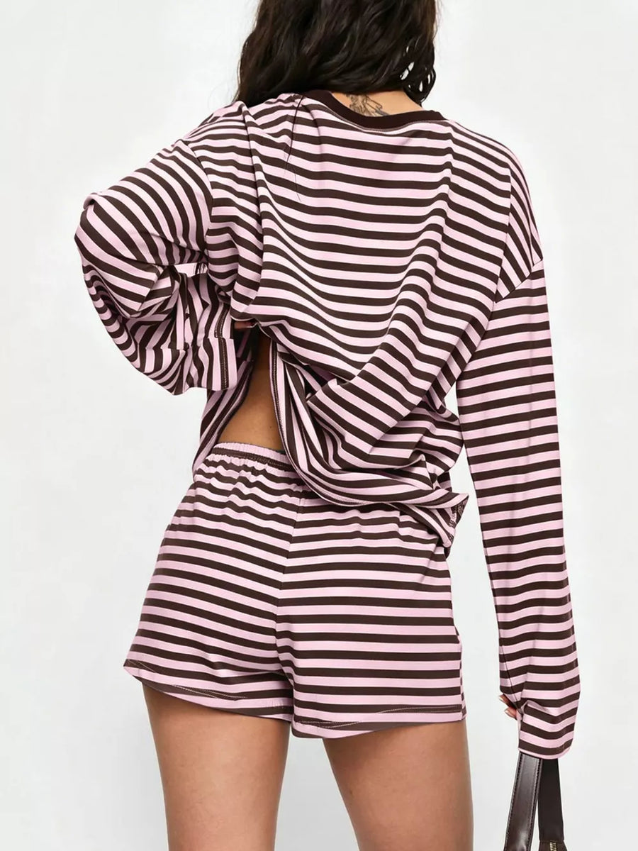 pajama set featuring striped in Light Blue with 95% viscose, 5% elastane Care instructions: Machine wash cold texture