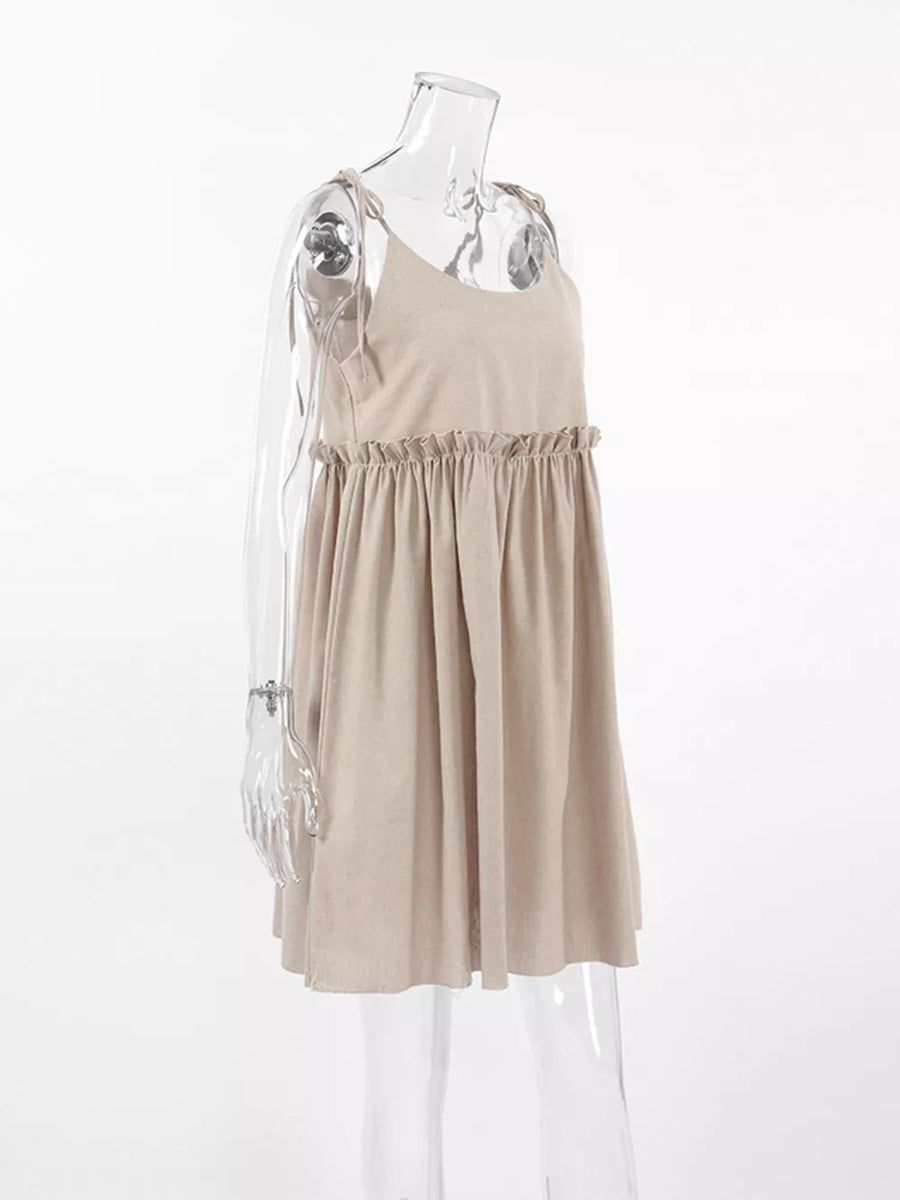 bohemian mini dress in Brown with square neck