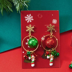 red earrings featuring snowflake detail and novelty