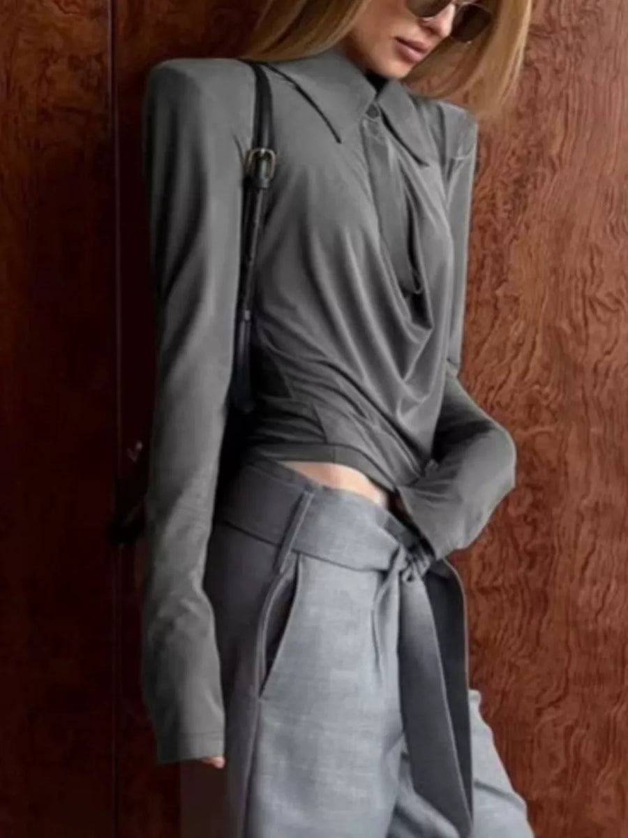 modern blouse in charcoal with collared