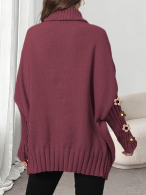 Navy Blue turtleneck sweater with tunic-length and pullover