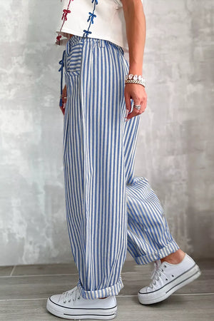 Black wide-leg pants with full-length and drawstring