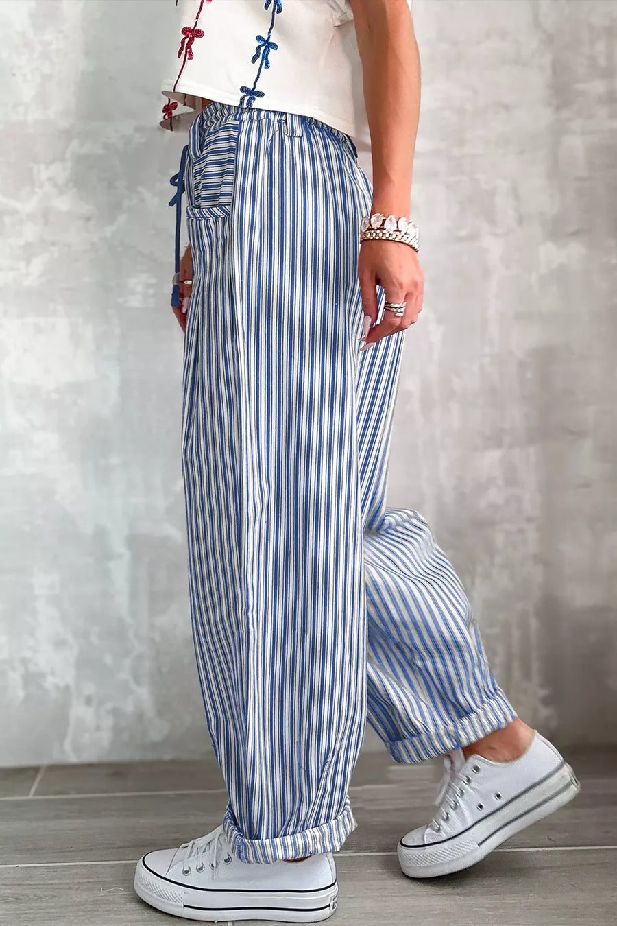 Black wide-leg pants with full-length and drawstring