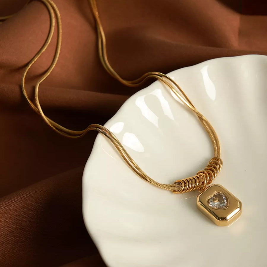 18K Gold-Plated,Titanium Steel,Zircon Care instructions: Avoid wearing during ex necklace in Gold with straight silhouette