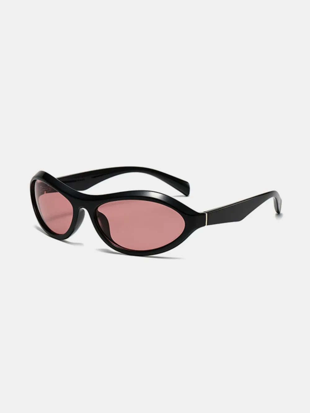 Sculpted oval lens sunglasses in black with blush pink lenses.