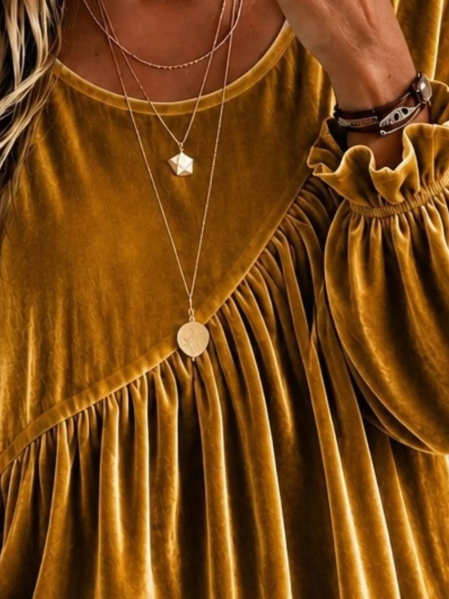 Caramel relaxed blouse with round neck