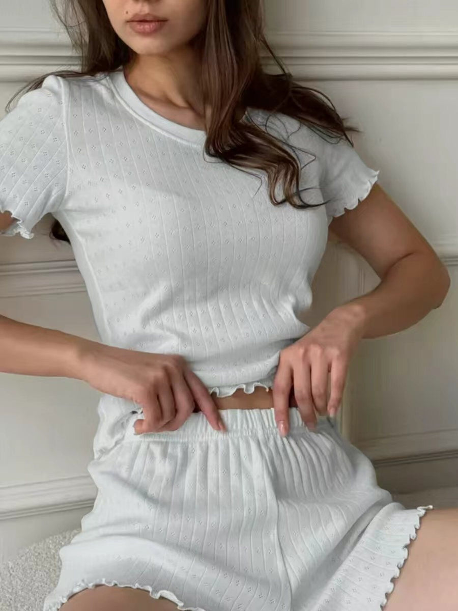 Grey lounge set with frill and short sleeve